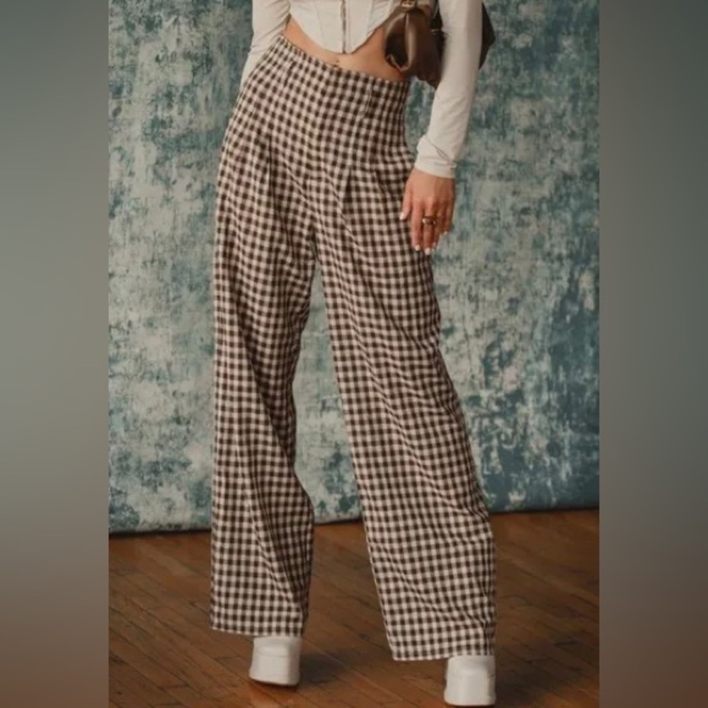 12th Tribe Wide-Leg Gingham Pants in Black and Cream